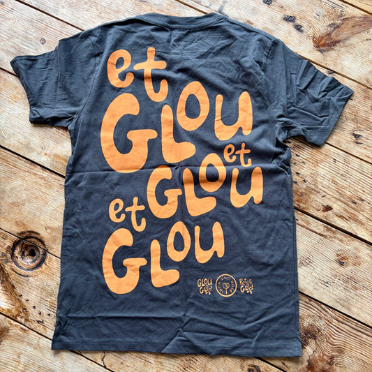 GlouGlou Team T-shirts  - charcoal with orange print